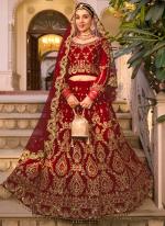 Velvet Red Bridal Wear Embroidery Work Lehenga Choli